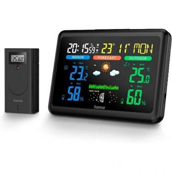 Estación Meteorológica Hama 00185861 con Pantalla LCD a Color, Sensor Inalámbrico, Predicción del Tiempo, Temperatura y Humedad - Negro