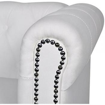 vidaXL Sofá Tipo Chesterfield Blanco de 2 Plazas Revestimiento Cuero Artificial