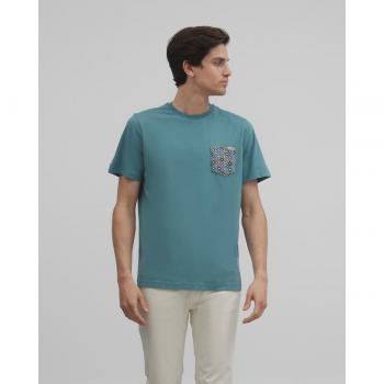 Camiseta clásica verde con bolsillo étnico para hombre