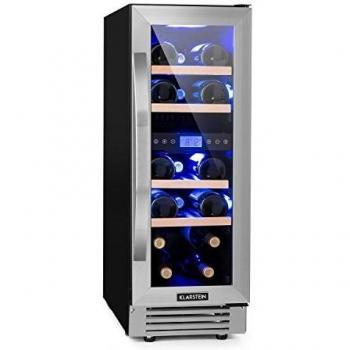 Refrigerador de Vinos Empotrable Klarstein Vinovilla 17, Doble Zona, 53 Litros, Capacidad para 17 Botellas, Puerta de Cristal en Tres Colores