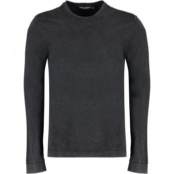 Dolce & Gabbana Men's Long Sleeve Cotton T-Shirt in Black | Size 48 | G8QR7TG7JX7 Color N0000, Black Crewneck Long Sleeve Sweatshirt, Gray male, Sizes: M