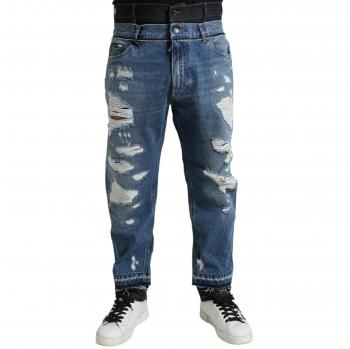 Dolce & Gabbana Blue Tattered Cotton Denim Jeans for Men - Loose-fit, Size 2XL (IT54 | XL)