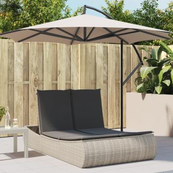 Tumbona Doble con Cojines de Ratán Sintético en Gris Claro, Negro y Marrón - Sillas de Exterior Ideal para Jardín, Playa, Piscina y Terraza