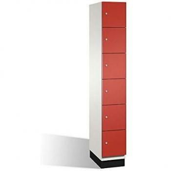 Armario de Compartimentos Bajo Llave CAMBIO C+P con 6 Compartimentos, Puertas de Acero, Color Blanco y Rojo, Dimensiones B 300 mm