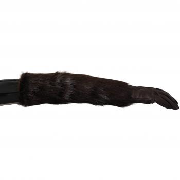 Dolce & Gabbana Brown Elbow Length Mittens Leather Fur Gloves - 7.5|S