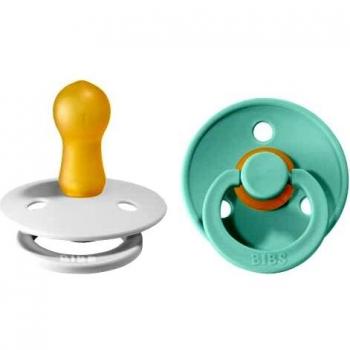 Chupetes BIBS de látex natural en color blanco y menta, tamaño 6-18 meses, pack de 2 unidades