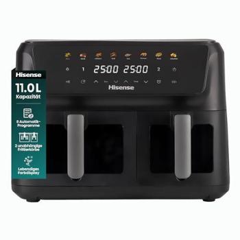Freidora de Aire Hisense HAF2700DCD Doble Cesta 11L 2700W con 8 Programas y Pantalla Táctil Negra