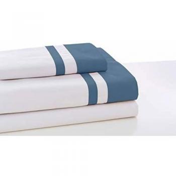 ESTELIA - Juego de sábanas Marbella Color Blanco-Azul - Cama de 135/140