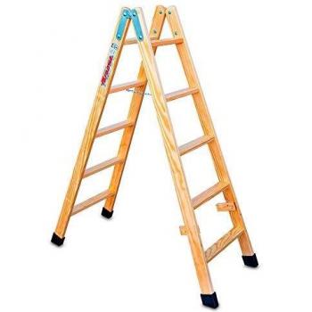 Faraone - Escalera Tijera Doble Subida - Madera Barnizada - Escalera Plegable LDB 05 - 5+5 Peldaños - 145x50x12 cm - Peldaños de 8 cm - Fabricada en Madera de Pino - Resistente y Duradera