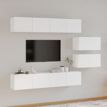vidaXL Set de muebles para TV 6 piezas madera contrachapada blanco 80 x 30 x 30 cm, Mueble de Salón, Mueble TV, Mueble Televisor, Mesa de TV