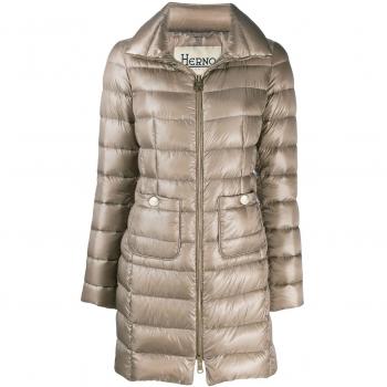 Herno Women's Maria Midi Down Jacket in Dove Grey, Size 48, PI0002DIC12017Z2600