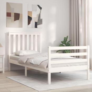 Cama individual de madera maciza con cabecero blanco 90x200 cm