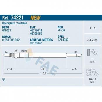 Bujía de precalentamiento FAE 74221 Medalion (versión USA)