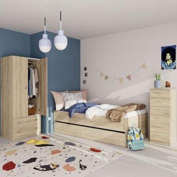 Pack Muebles Dormitorio Juvenil Contemporáneo Tibet (Cama 90+Armario+Sinfonier) Color Roble Cambrian