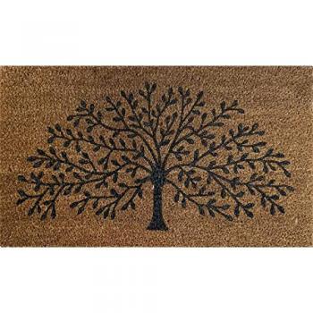 Felpudo de Coco Natural Flock Tree 40x70 cm con diseño de árbol, fabricado en fibra de coco, ideal para la entrada del hogar