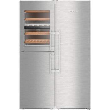 Liebherr SBSES8496 Premium BioFresh No-Frost Side by Side Refrigerator, 1.85 x 1.21m, Stainless Steel Finish, Wine Cabinet, Energy Efficiency Class D