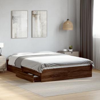Cama con cajones de madera de ingeniería marrón roble 140x190 cm