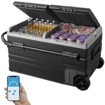 VEVOR 12V Portable Car Refrigerator Freezer - 115L Dual Zone Compressor Cooler with Wheels and Handle, -4℉ to 68℉