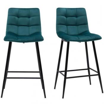 Miliboo Set de 2 taburetes de cocina MAXWELL de diseño en terciopelo azul petróleo, altura 65 cm