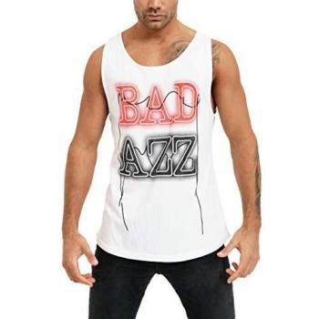 trueprodigy Casual Hombre Marca Camiseta De Tirantes con impresión Estampada Ropa Retro Vintage Rock Vestir Moda Cuello Redondo Sin Manga Slim Fit Designer Tank Top, Colores:White, Tamaño:M