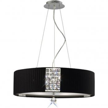 Lámpara colgante Evelyn redonda con pantalla negra 5 luces cromo pulido cristal