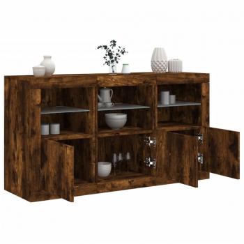 Aparador con luces LED 123x37x67 cm Mueble de Almacenaje de Salón Buffet Armario Auxiliar Armario de Almacenamiento Roble Ahumado Marrón
