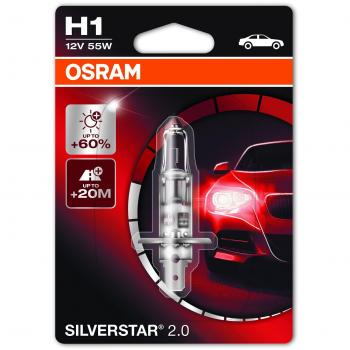 OSRAM SILVERSTAR 2.0 H1, halogen-headlamp bulb, 64150SV2-01B, 12V, single blister