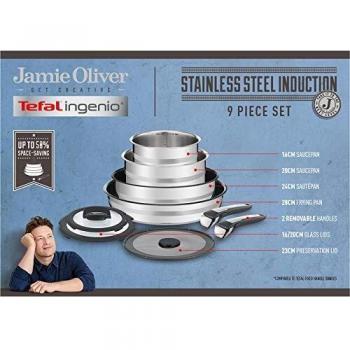 Tefal Ingenio Jamie Oliver L95691 Juego de ollas y sartenes, Acero Inoxidable