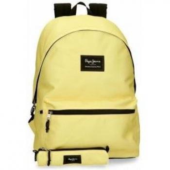 Mochila Pepe Jeans Aris con Estuche Escolar Amarillo Claro