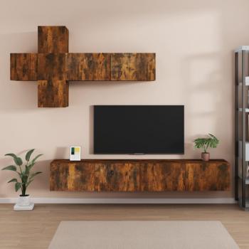 Set de muebles de TV 7 piezas madera contrachapada roble ahumado 100 x 30 x 30 cm