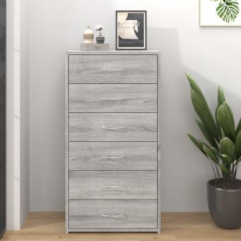 Aparador con 6 cajones contrachapado gris Sonoma 50x34x96 cm, Mueble de Almacenaje de Salón, Buffet para salón Moderno, Armario Auxiliar, Armario de Almacenamiento