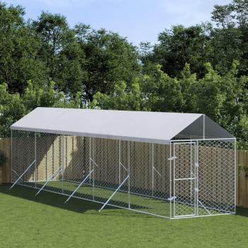 vidaXL Silver Outdoor Dog Kennel with Roof 2x10x2.5 m Galvanised Steel