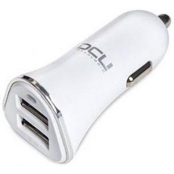 DCU TECNOLOGIC - Cargador Coche 2Xusb 3.1A Blanco Aluminium