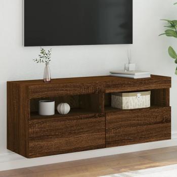 Mueble de TV de pared con luces LED 100x30x40 cm en roble marrón