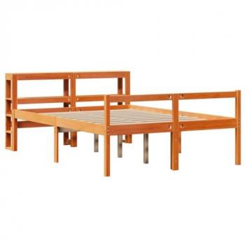 Estructura de cama con cabecero de cera redonda marrón 140x190 cm en pino macizo