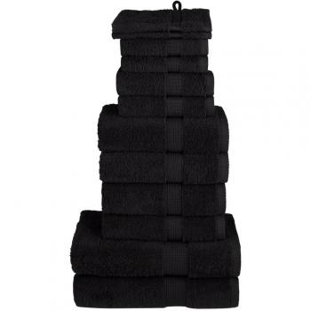 Juego de toallas 12 piezas 100% algodón 600 gsm color negro Vidaxl