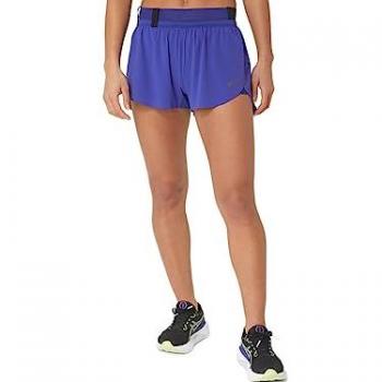 ASICS Metarun Split Shorts Mujeres - Lila, Pantalones Cortos de Running, Material ligero y transpirable, Diseño de corte dividido para mayor libertad de movimiento, Cintura elástica con cordón ajustable, Bolsillos later