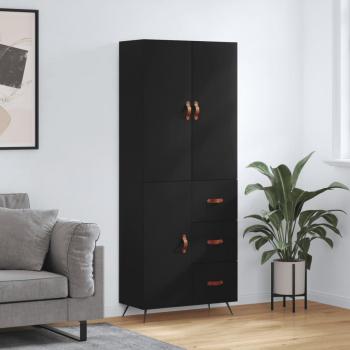 Aparador alto de madera contrachapada negro 69,5x34x180 cm