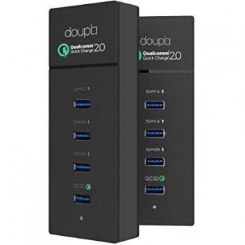 doupi - USB de 4 Puertos Cargador Universal rápido Qualcomm Quick Charge 2.0 Enchufe de la UE Adaptador de Carga Puerto USB de Doble Cara enchufable Turbocharger, Negro