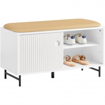 Banco Zapatero Multifuncional SoBuy FSR116-W con Puertas Correderas y Estantes, Dimensiones: 85 x 37 x 49 cm, Color Blanco