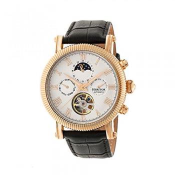 Heritor Winston Automatic Men's Semi-Skeleton Leather Watch - White & Rose Gold Stainless Steel