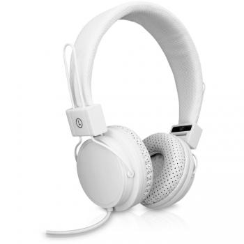 V7 Auriculares plegables con micrófono integrado, ultraligeros, 2 x 0,5 vátios, sonido estéreo dinámico y bajos potentes, color blanco