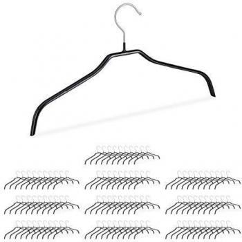 Pack 100 Perchas Antideslizantes de Metal con Recubrimiento de PVC, Color Negro, Dimensiones 21 x 42 x 1 cm