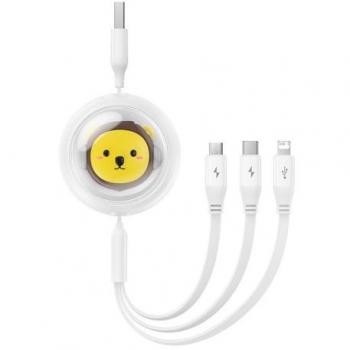 Cable de Carga Retráctil Baseus Leo 3 en 1 USB a USB-C, Micro USB y Lightning 3.5A 1.1m Blanco