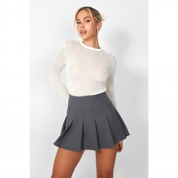 Kaiia Pleated Mini Skirt in Charcoal Grey