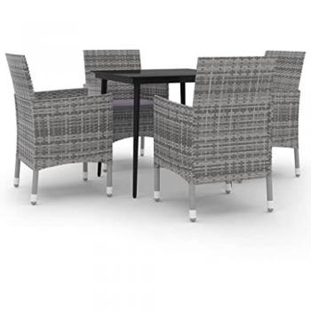 5-Piece Garden Dining Set with Cushions, Poly Rattan and Glass