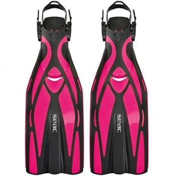 Aletas de Buceo SEAC F1 Ligeras en Negro y Rosa, Peso de 730 Gramos por Aleta, Correa Ajustable, Talla 40/42