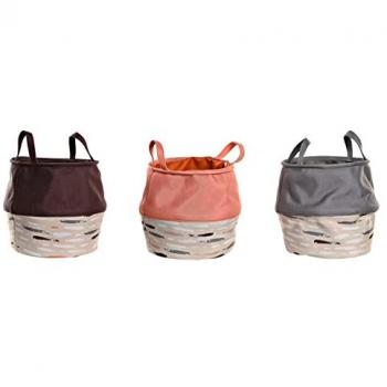Cesto para la Ropa Sucia DKD Home Decor Gris Naranja 28 x 28 x 30 cm (3 Unidades)