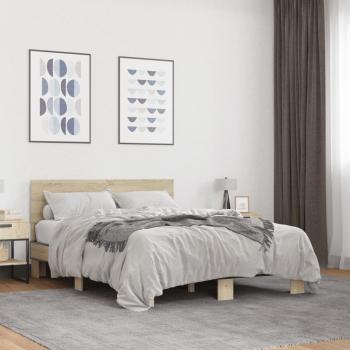 Cama solar Sonoma Oak 140x190 cm Madera Multicapa Metal Estructura cama madera ingeniería metal roble Sonoma 140x190 cm Vidaxl Marrón