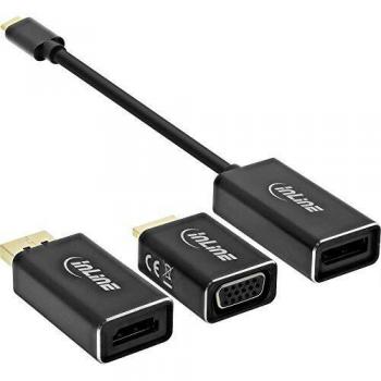 Adaptador USB-C 6 en 1 con salida 4K/60Hz, incluye DisplayPort, HDMI y VGA, negro